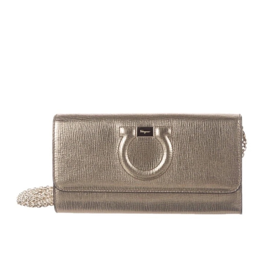 Salvatore Ferragamo Metallic Gold Clutch